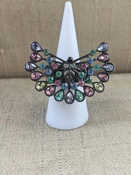 Peacock  Multi Color Ring Crystals Fashion Women Jewelry Ring Size Adjustable - Picture 4 of 9